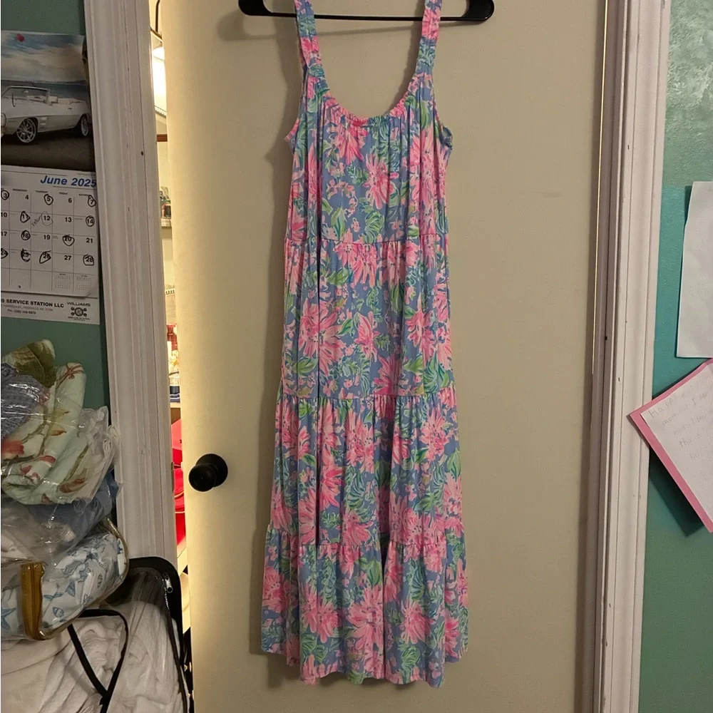 NWOT Loro Midi Dress Peri Blue Print (Sunrise Bay) - Picture 3 of 5